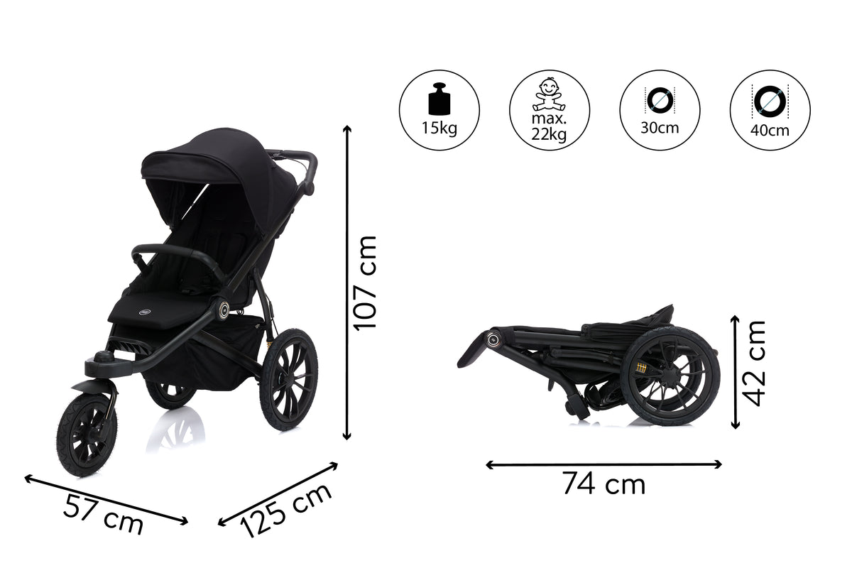 Fillikid Jogger Run mit Wanne schwarz melange