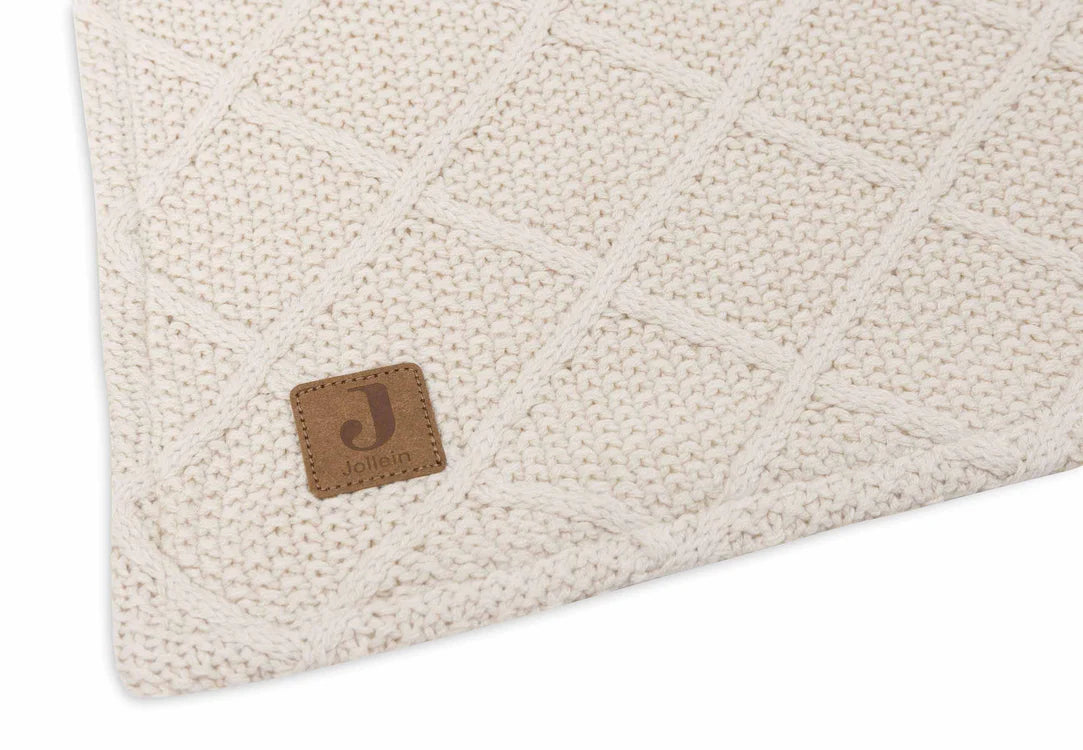 Jollein Decke Kinderbett 100x150cm Check Knit Oatmeal/ Teddy Flece