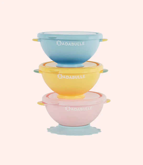 Badabulle Funcolor Bowls mit Deckel und Saugnapf 3er-Set