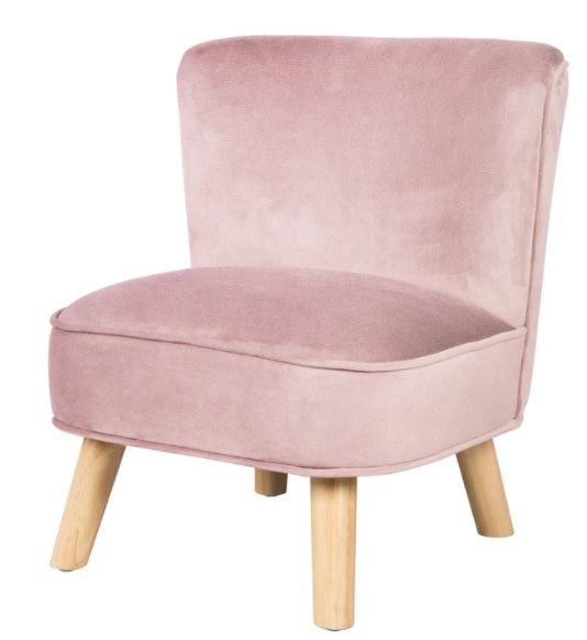 Kindersessel &#39;Lil Sofa mit stabilen Holzfüssen und rosa Samtstoff